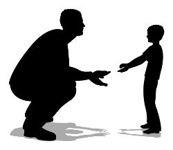 father talking with son silhouette vector